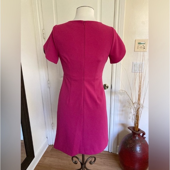 Betsey Johnson V-Neck Short Sleeve A-Line Zipper Back Scuba Crepe Dress - Picture 4 of 11